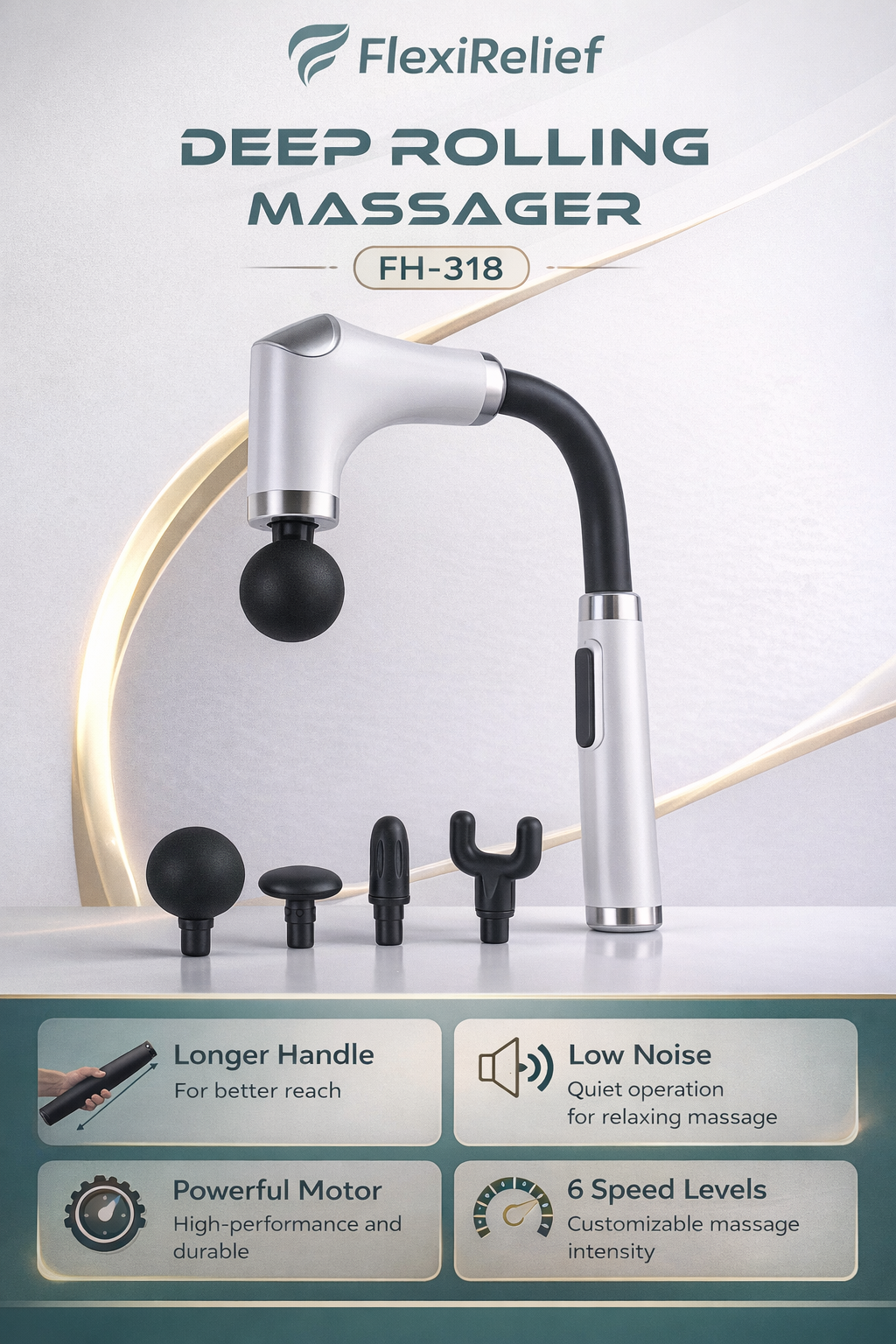 FH-318 Deep Tissue Rolling Massager — 4 Head, 6 Speed