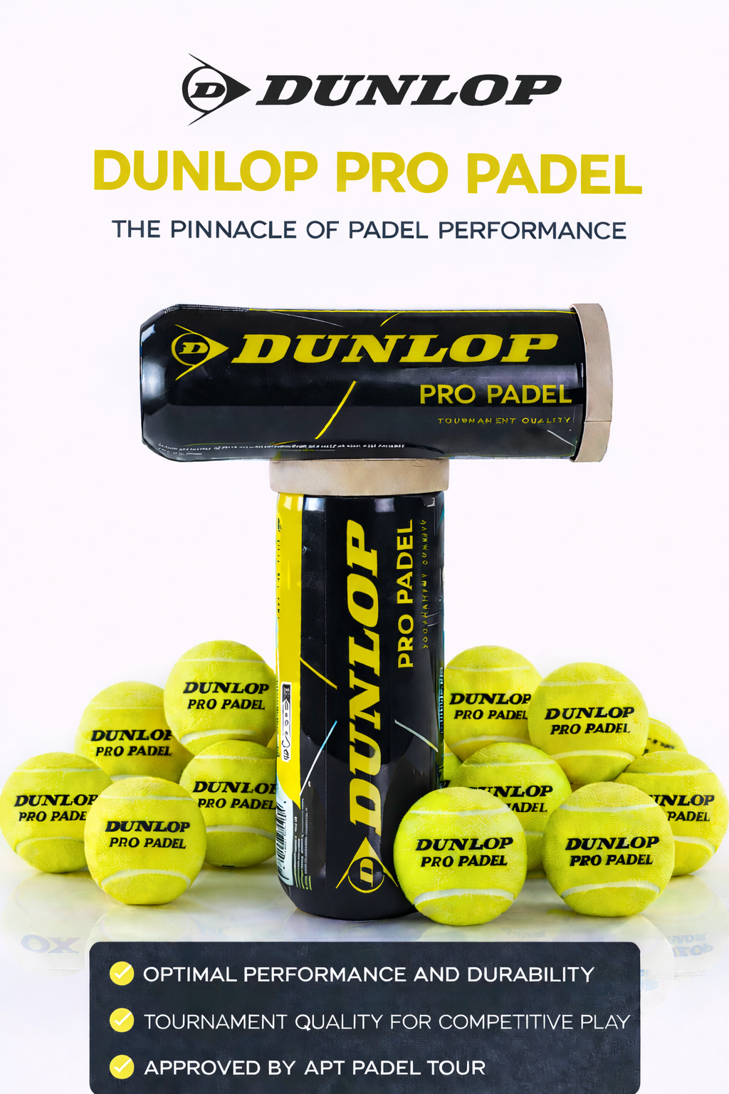 Dunlop Pro Padel Balls — 3 Ball Bottle