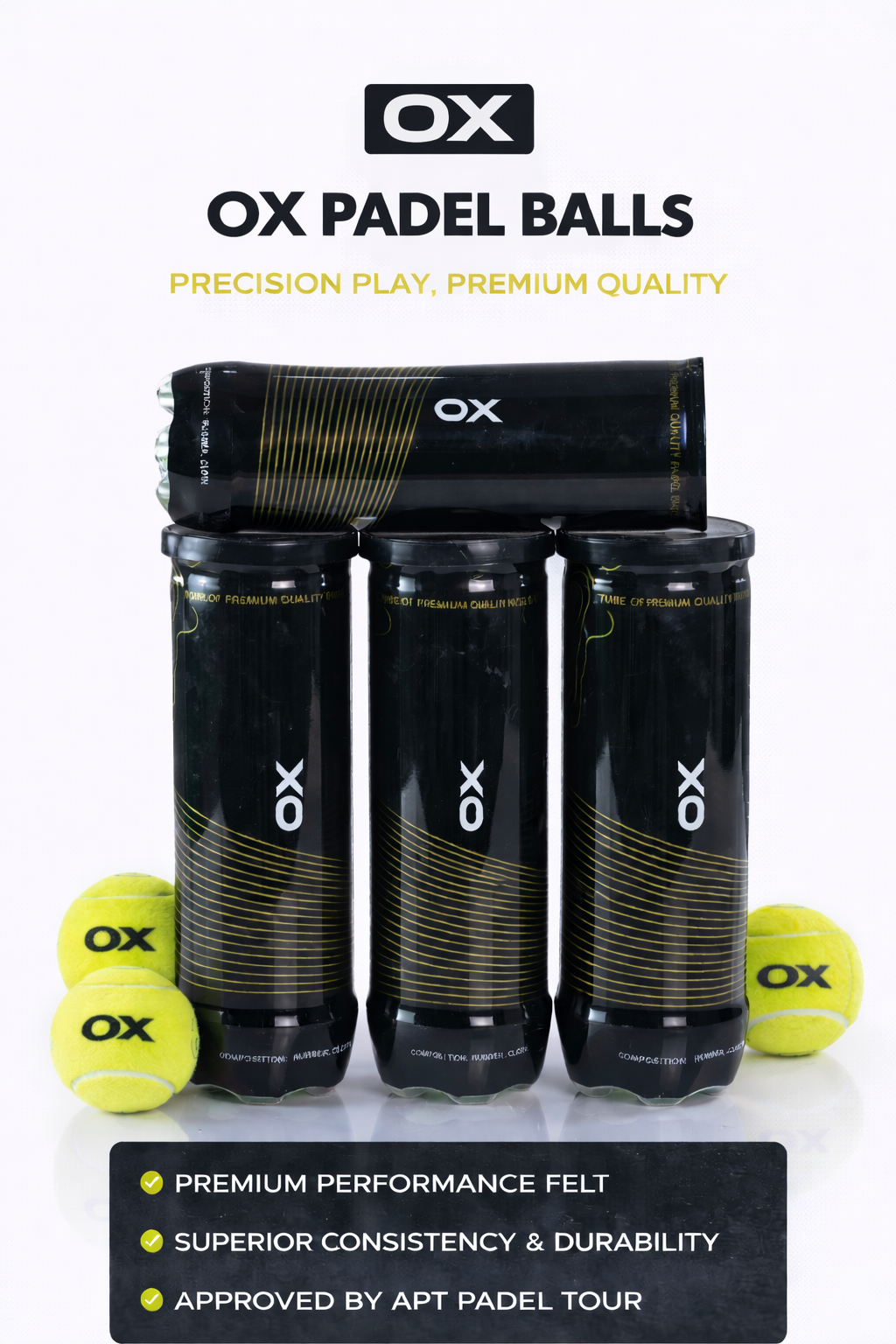 OX Padel Balls — 3 Ball Bottle Pack