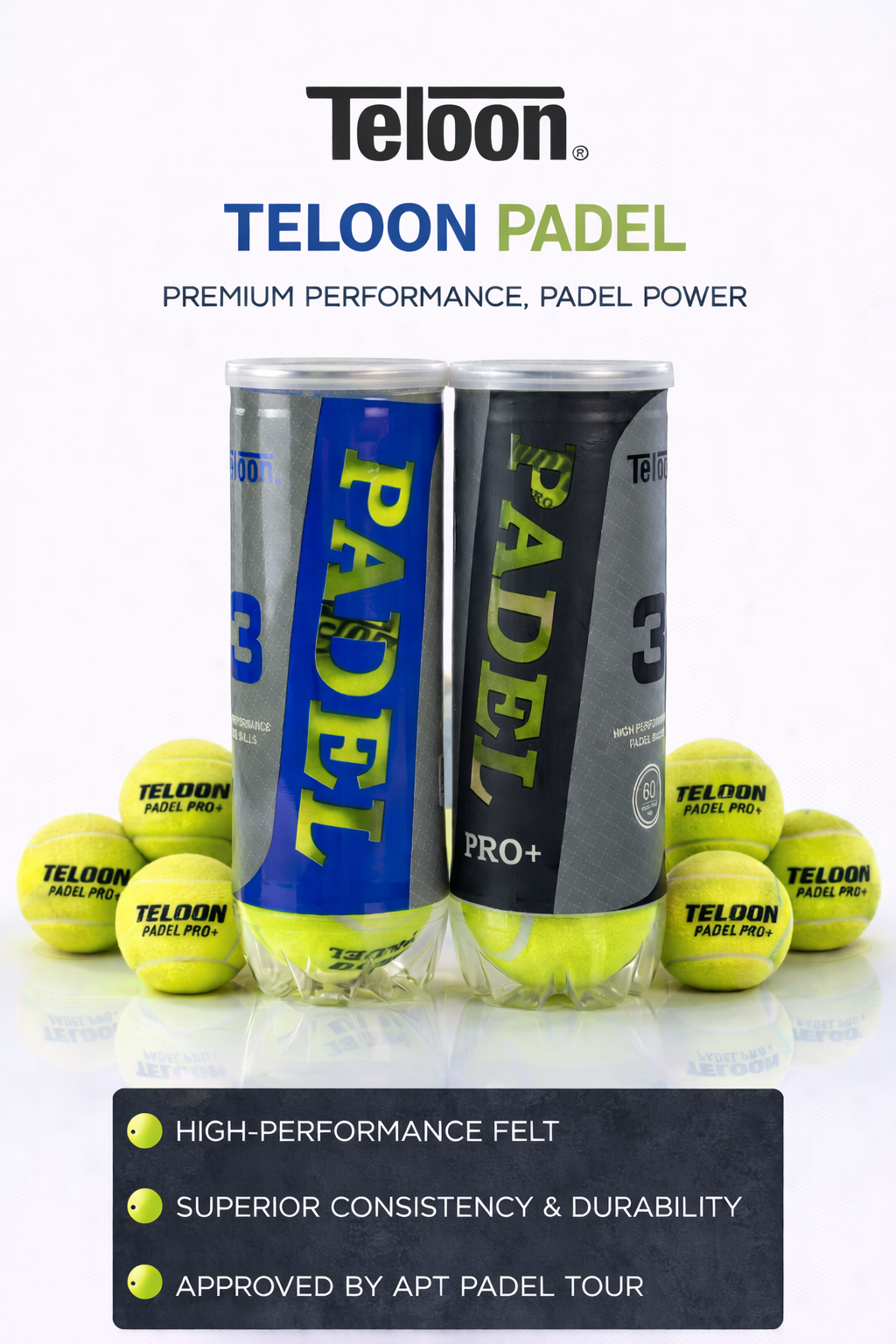 Teloon Pro+ Padel Balls — 3 Ball Box Pack